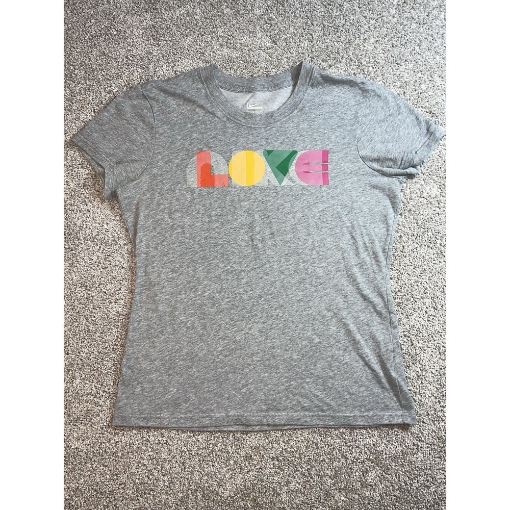 NIKE PERFORMANCE Women's LOVE Pride LGBTQ Equality T-Shirt Size L Heathered Gray